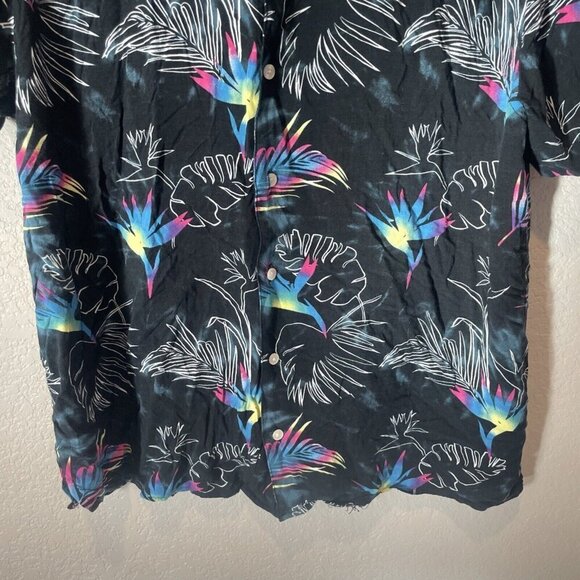 Hawaiian Button Down Aloha Floral Shirt Men L Original Use Black Rayon - Picture 3 of 10